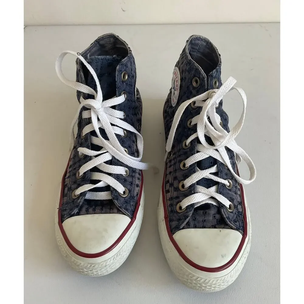 Converse Chuck Taylor All Star High Top Blue Perforated Sneakers Women's Size 7 - Picture 2 of 8